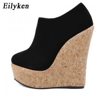 Eilyken Sexy Peep Toe Platform Wedge Pumps Shoes for Woman Nude Pumps Super High Club Wearing Heels Women shoes size 35-42